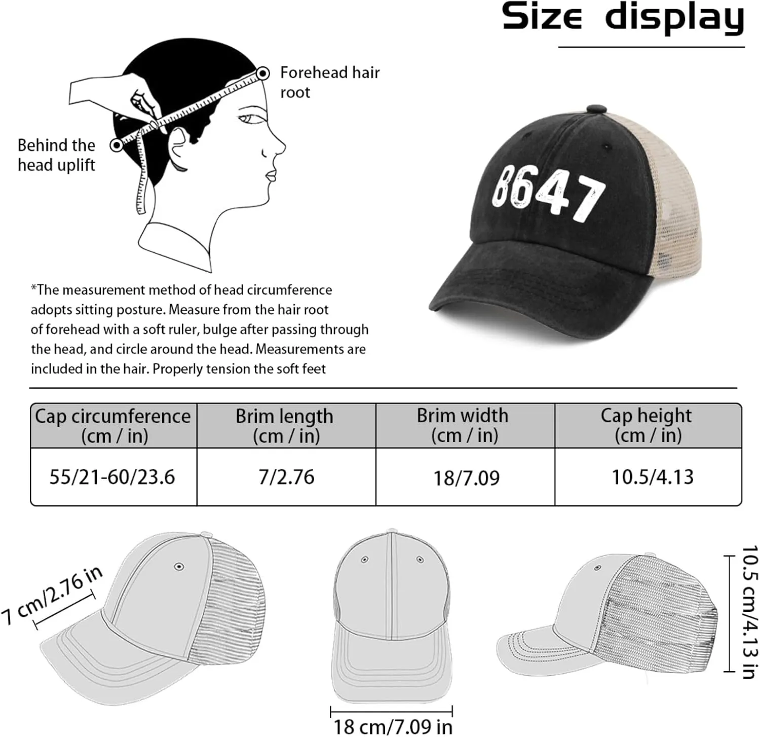 8647 Hat Trucker Hat Men Vintage Mesh Baseball Cap for Summer