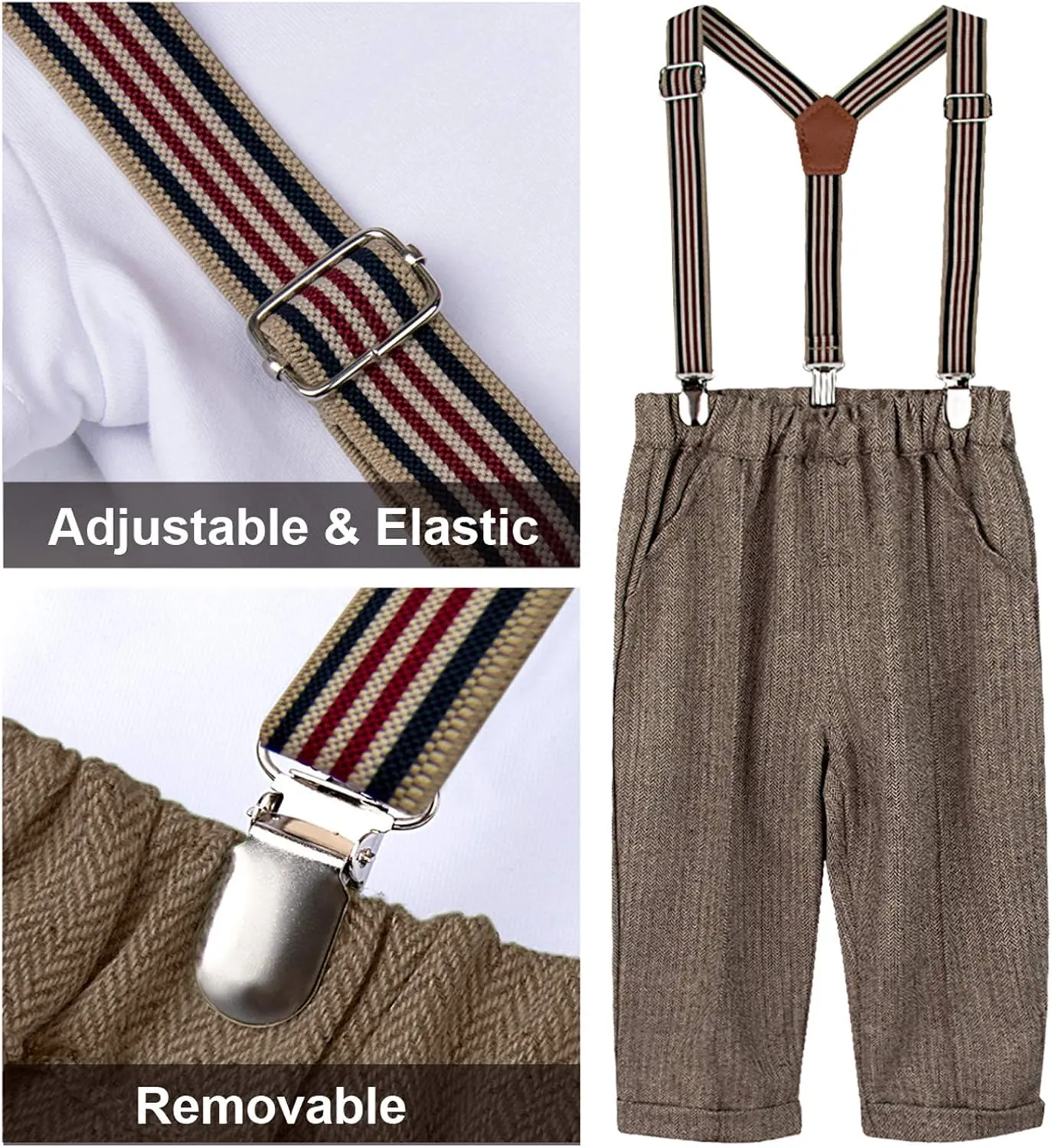 A&J DESIGN 5pcs Baby Boys Suit, 12 Months - 3T, Shirt & Pants & Vest & Hat & Bow Tie