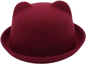Aislor Bear Cat Ears Fedora Hats Bowler Dome Hat Felt Top Hat French Beanies Animal Hats for Daily Wear