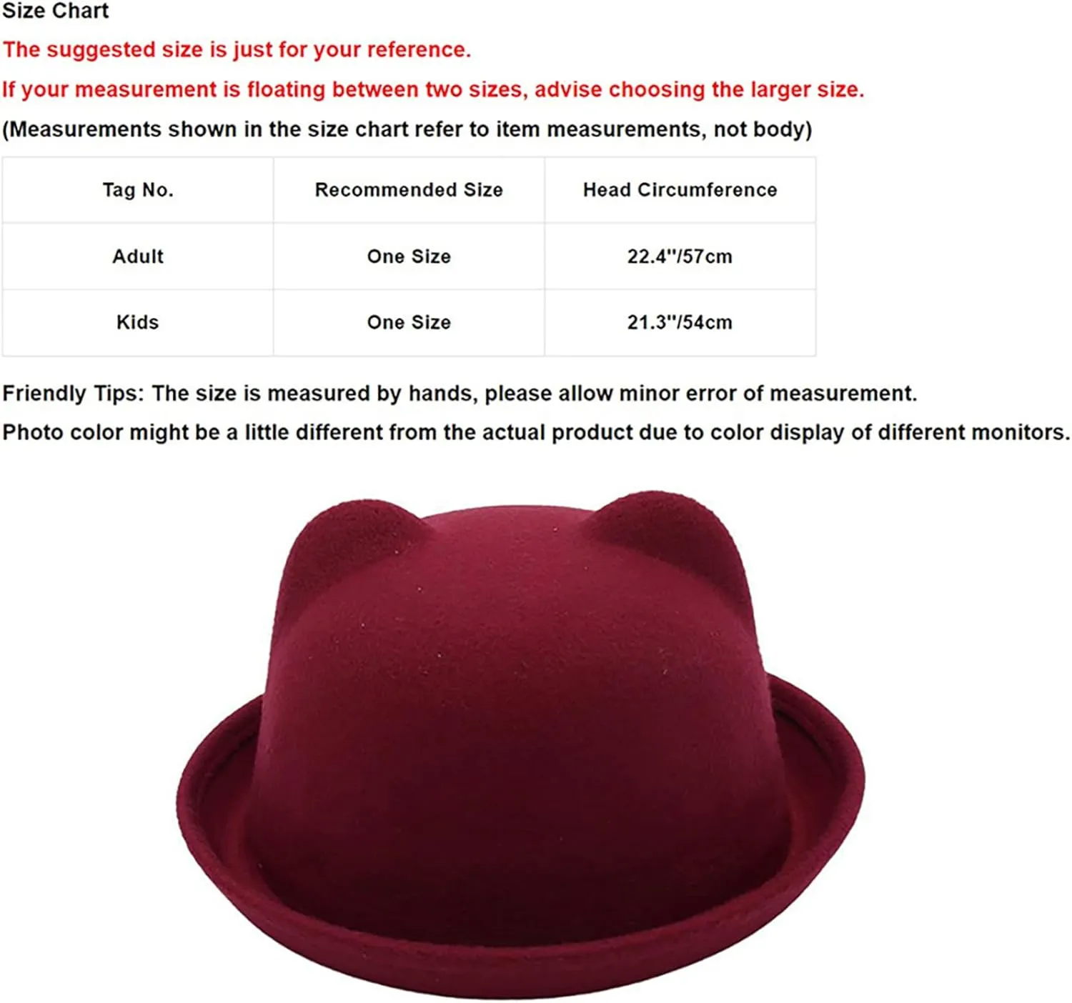 Aislor Bear Cat Ears Fedora Hats Bowler Dome Hat Felt Top Hat French Beanies Animal Hats for Daily Wear
