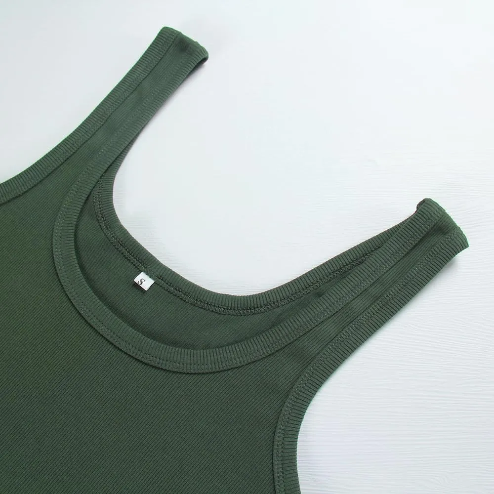 Artfish Women's Scoop Neck Sleeveless Knit Ribbed Fitted Casual Crop Tank Top