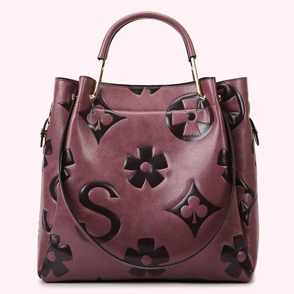 Bucket Bag for Women,Floral Embossed Tote Bag Trendy Vintage Crossbody Bag Large Vegan Leather Hobo Shoulder Handbag