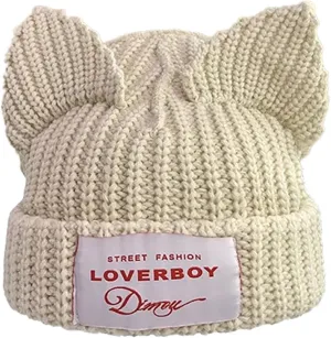 Cat Ear Hat Cute Beanie Hat Knit Wool Cap Warm Slouchy Crochet Hat