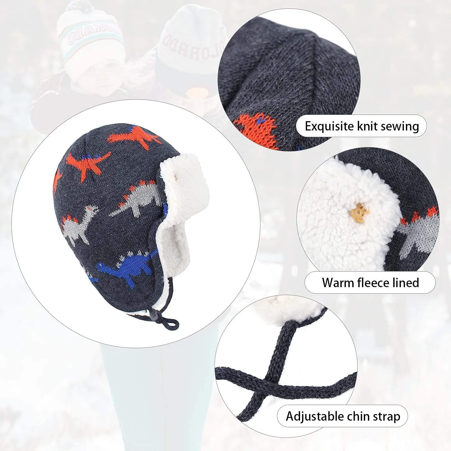 Century Star Baby Fleece Hat Warm Earflap Kids Caps Toddler Boys Winter Hat and Mitten Set