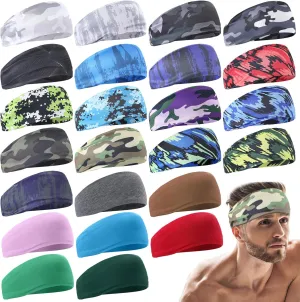 Chuarry 24 Pcs Sports Headbands for Men Women Sweatbands Non Slip Moisture Wicking Headband for Running Hiking Cycling Yoga