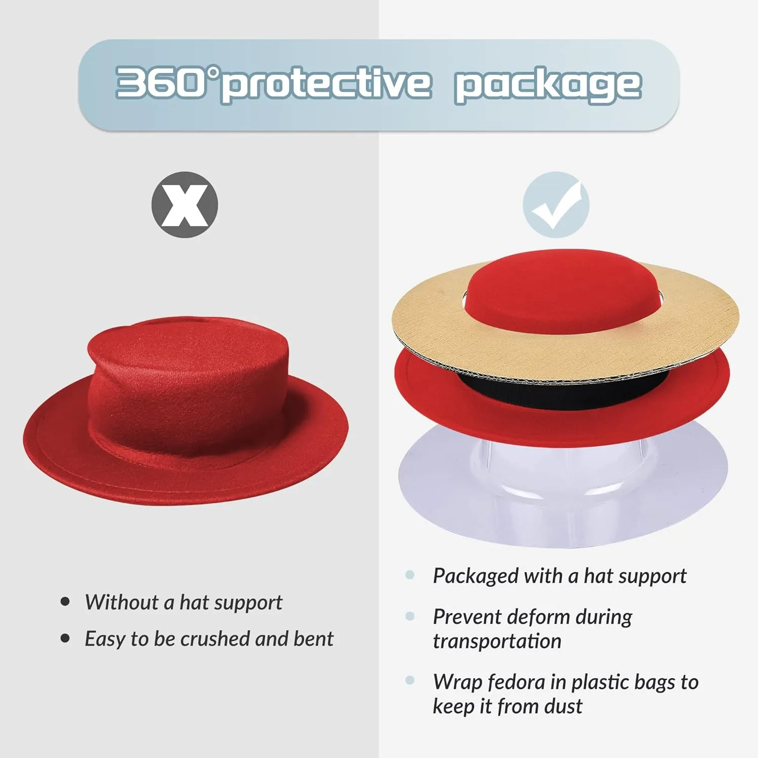Classic Fedora Hat Flat Top Hat Felt Pork Pie Hat Wide Brim Church Derby Cap for Women and Men