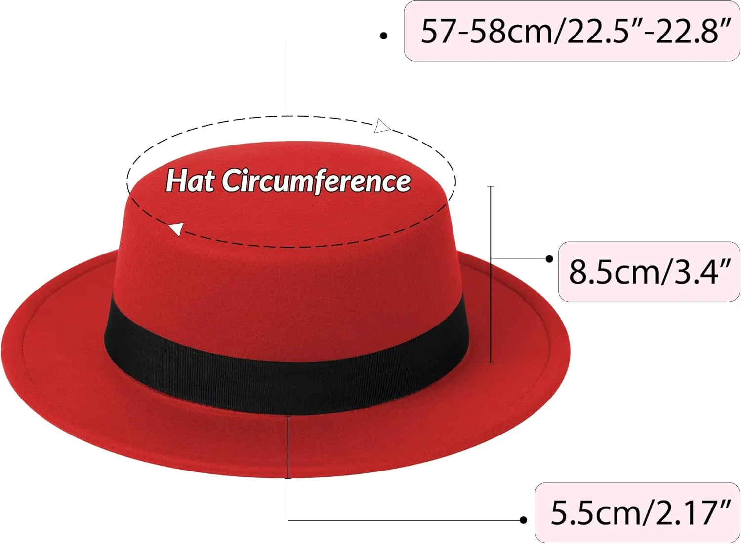 Classic Fedora Hat Flat Top Hat Felt Pork Pie Hat Wide Brim Church Derby Cap for Women and Men