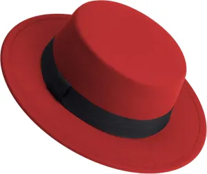 Classic Fedora Hat Flat Top Hat Felt Pork Pie Hat Wide Brim Church Derby Cap for Women and Men