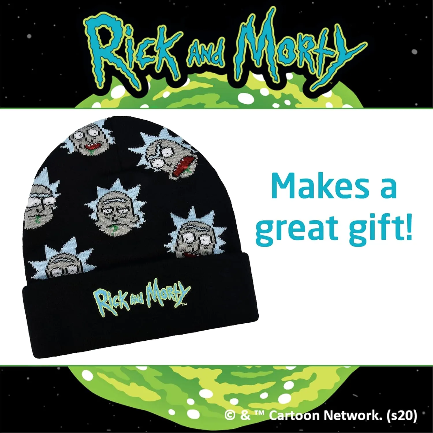 Concept One Rick and Morty Cuff Beanie Hat, Winter Knit Cap