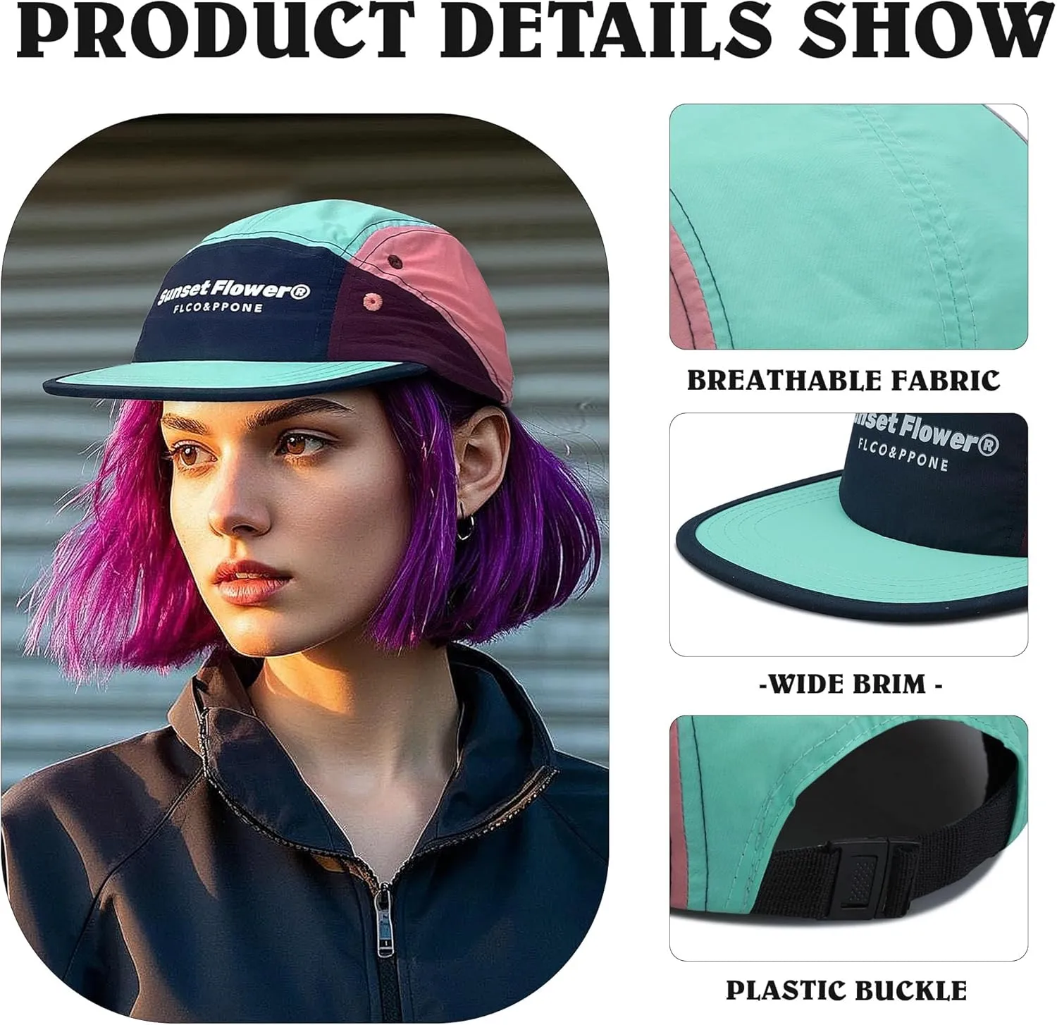 Croogo Men 5 Panel Baseball Cap Casual Dad Hat Multi Color Sports Cap Flat Bill Trucker Cap Summer Lightweight Umpire Sun Hat