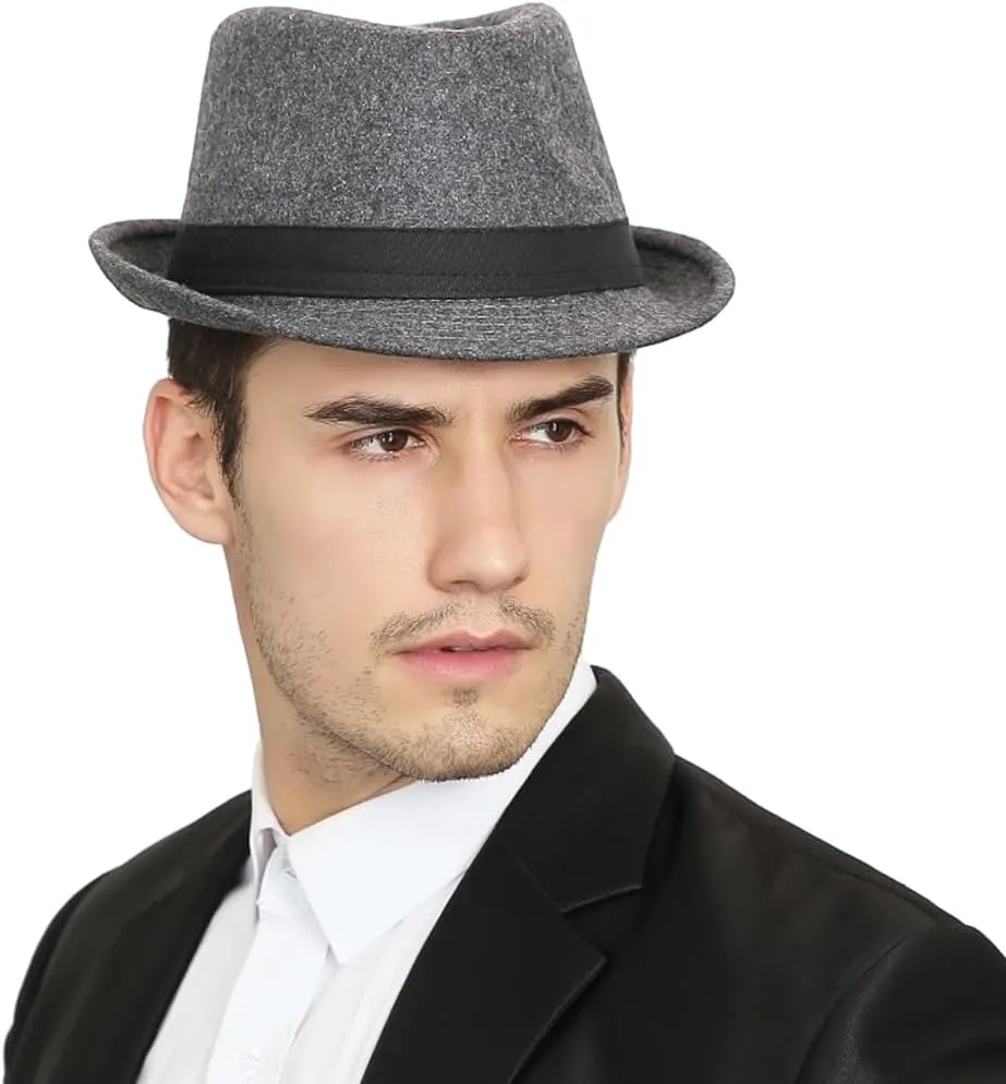 Felt Trilby Fedora Hat Short Brim Panama Jazz Hat 20s Bowler Gatsby Cap for Men Women