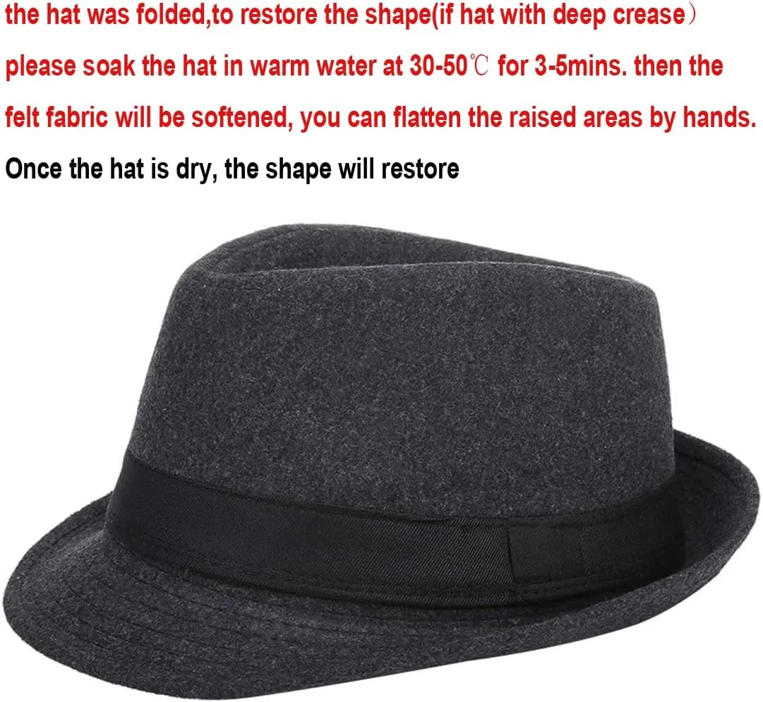 Felt Trilby Fedora Hat Short Brim Panama Jazz Hat 20s Bowler Gatsby Cap for Men Women