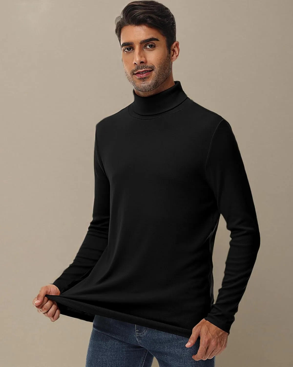 Ficerd 2 Pack Men's Turtle Neck Shirts, Lightweight Cotton Pullover Sweater Slim Fit Mock Turtleneck Knitted Long Sleeve Tops