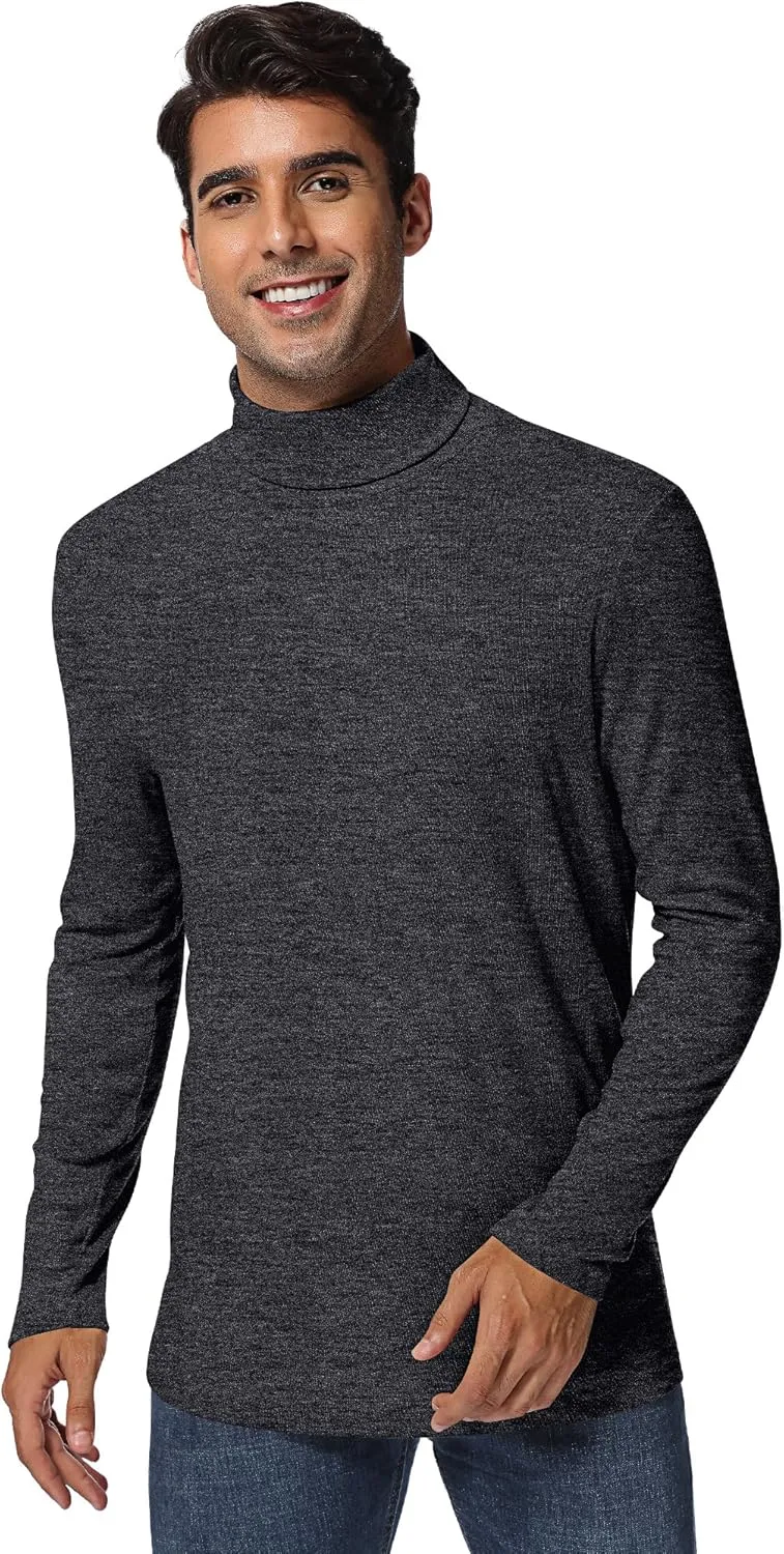 Ficerd 2 Pack Men's Turtle Neck Shirts, Lightweight Cotton Pullover Sweater Slim Fit Mock Turtleneck Knitted Long Sleeve Tops