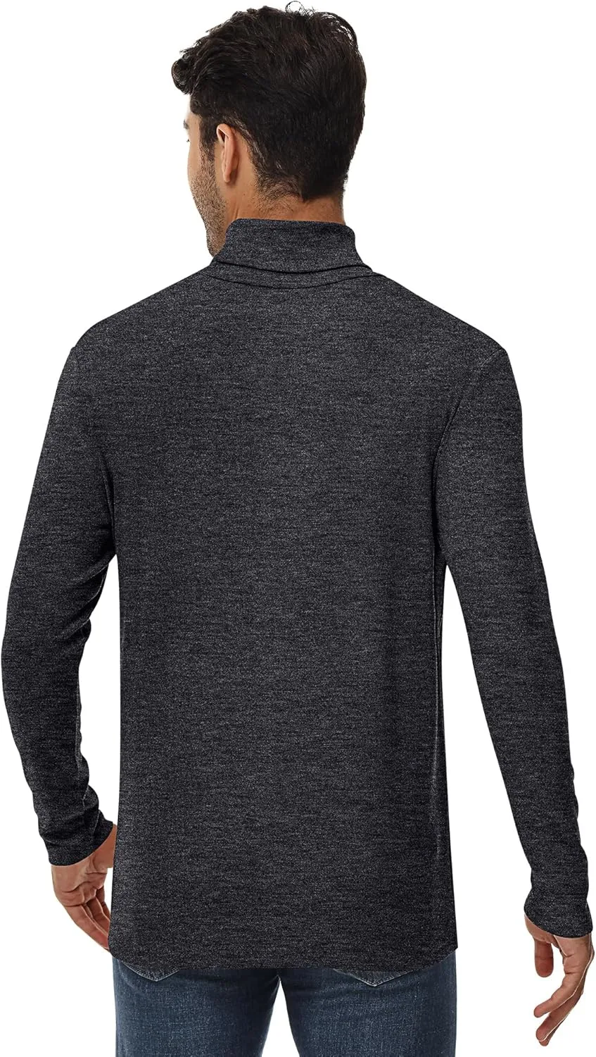 Ficerd 2 Pack Men's Turtle Neck Shirts, Lightweight Cotton Pullover Sweater Slim Fit Mock Turtleneck Knitted Long Sleeve Tops