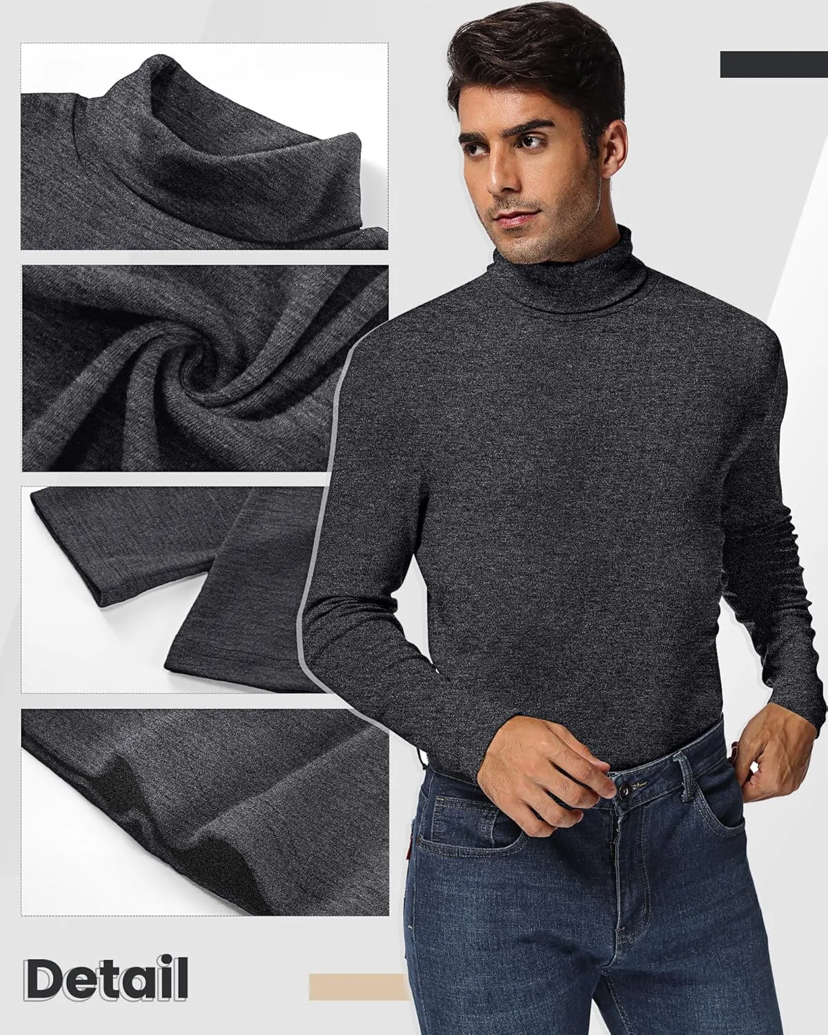 Ficerd 2 Pack Men's Turtle Neck Shirts, Lightweight Cotton Pullover Sweater Slim Fit Mock Turtleneck Knitted Long Sleeve Tops