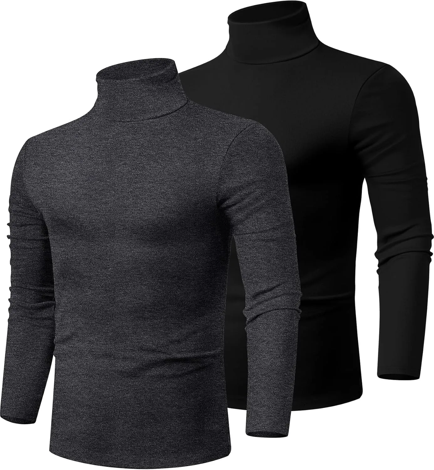 Ficerd 2 Pack Men's Turtle Neck Shirts, Lightweight Cotton Pullover Sweater Slim Fit Mock Turtleneck Knitted Long Sleeve Tops