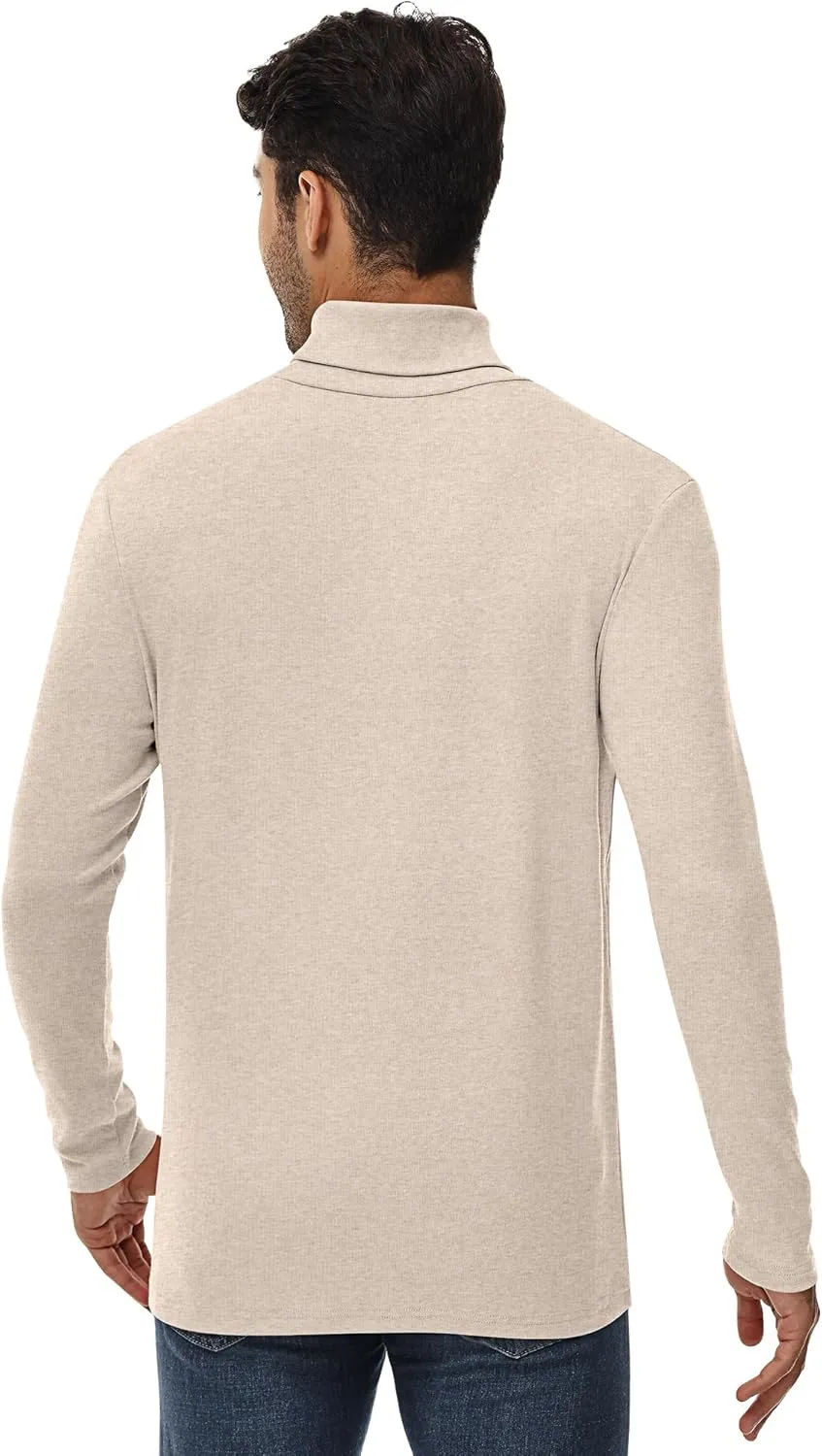 Ficerd 2 Pack Men's Turtle Neck Shirts, Lightweight Cotton Pullover Sweater Slim Fit Mock Turtleneck Knitted Long Sleeve Tops