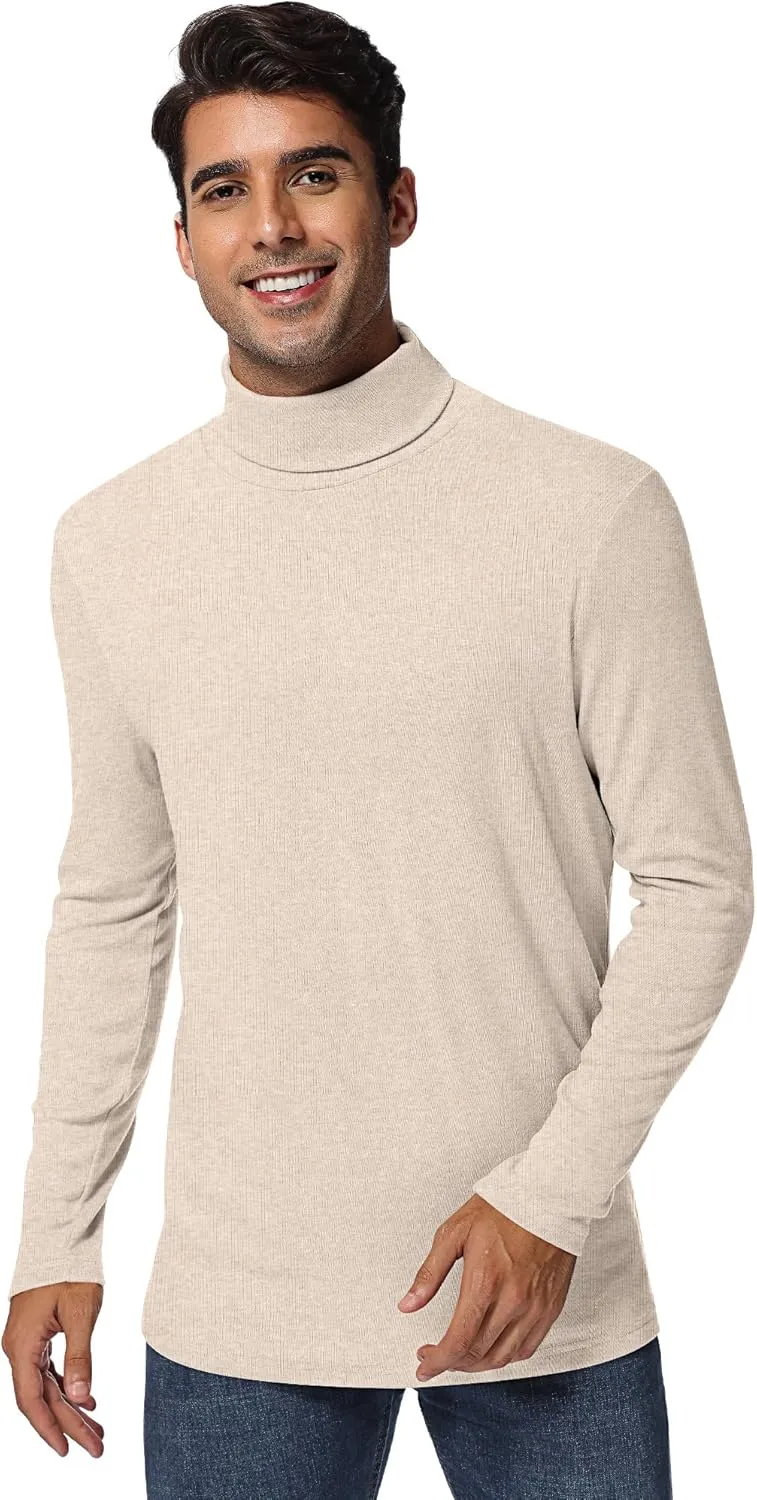 Ficerd 2 Pack Men's Turtle Neck Shirts, Lightweight Cotton Pullover Sweater Slim Fit Mock Turtleneck Knitted Long Sleeve Tops