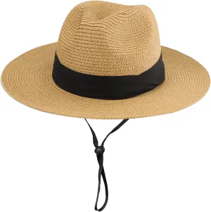 Girls Boys Floppy Straw-Fedora-Sun-Hat Summer-Beach Wide-Brim Straw Fedora Panama for Kids (5-9yrs)