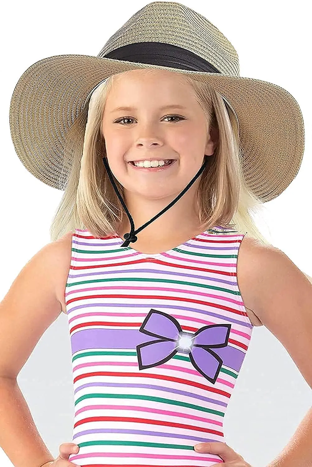 Girls Boys Floppy Straw-Fedora-Sun-Hat Summer-Beach Wide-Brim Straw Fedora Panama for Kids (5-9yrs)