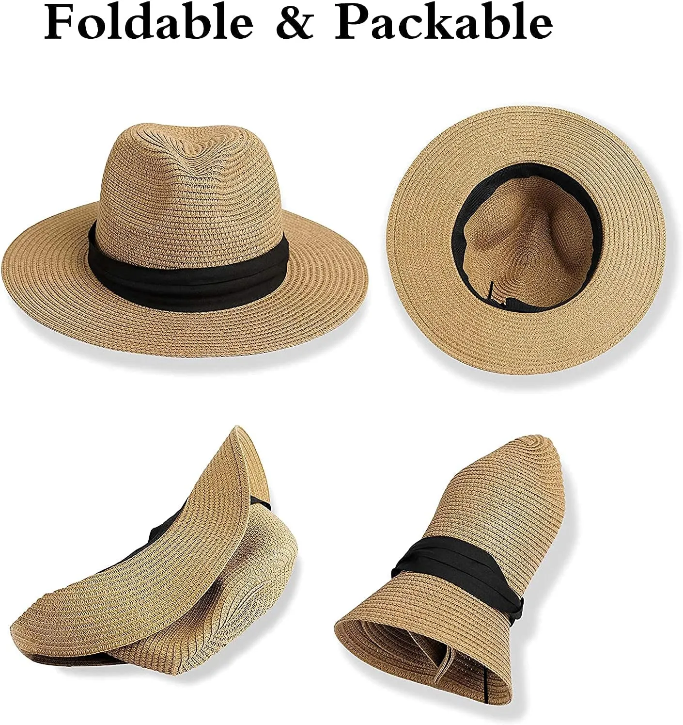 Girls Boys Floppy Straw-Fedora-Sun-Hat Summer-Beach Wide-Brim Straw Fedora Panama for Kids (5-9yrs)