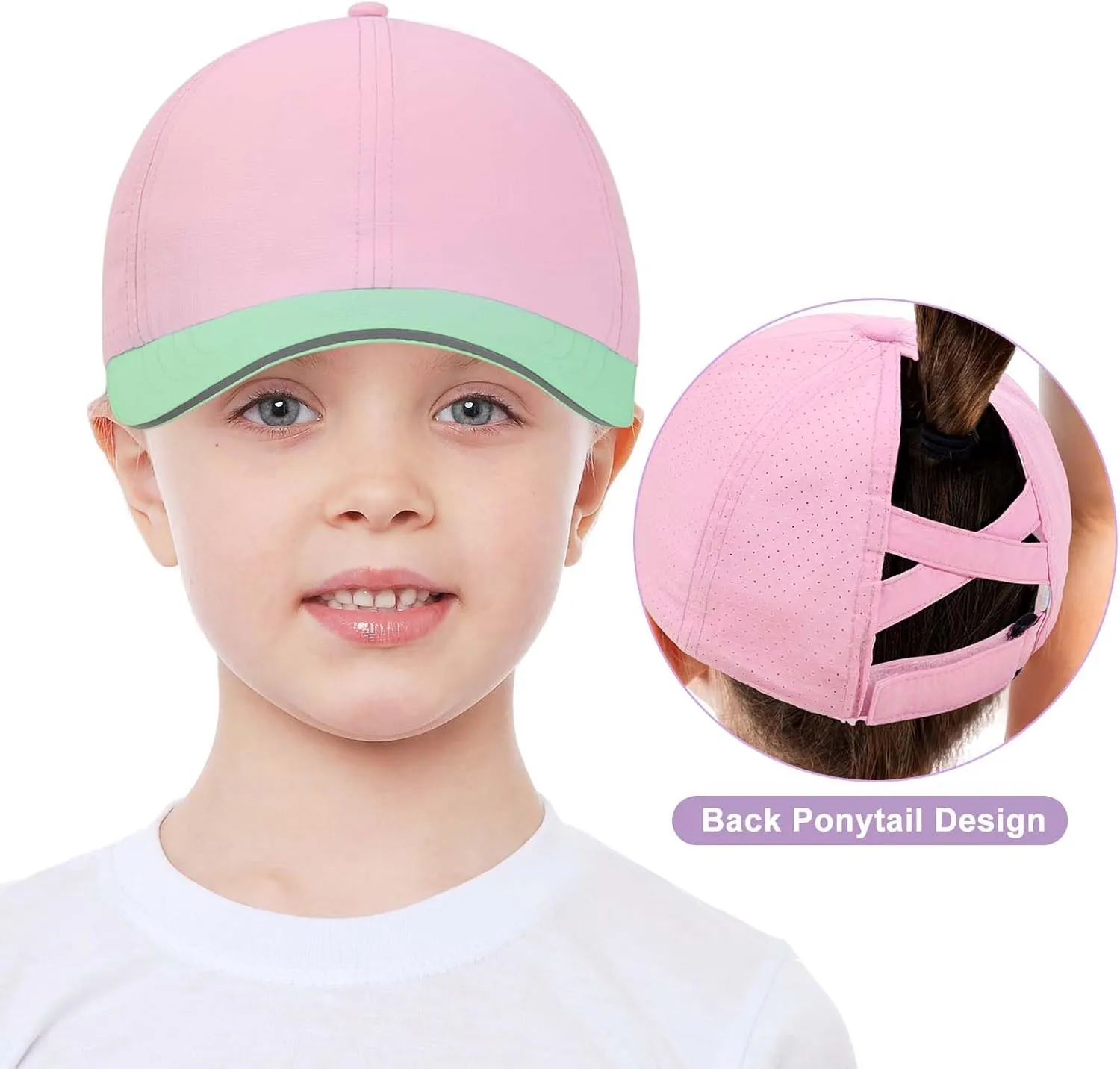 Girls Criss Cross Ponytail Hat Mesh Baseball Cap Kids Quick Dry Ponycap Hats Outdoor Summer Sports Hat Age 7-12