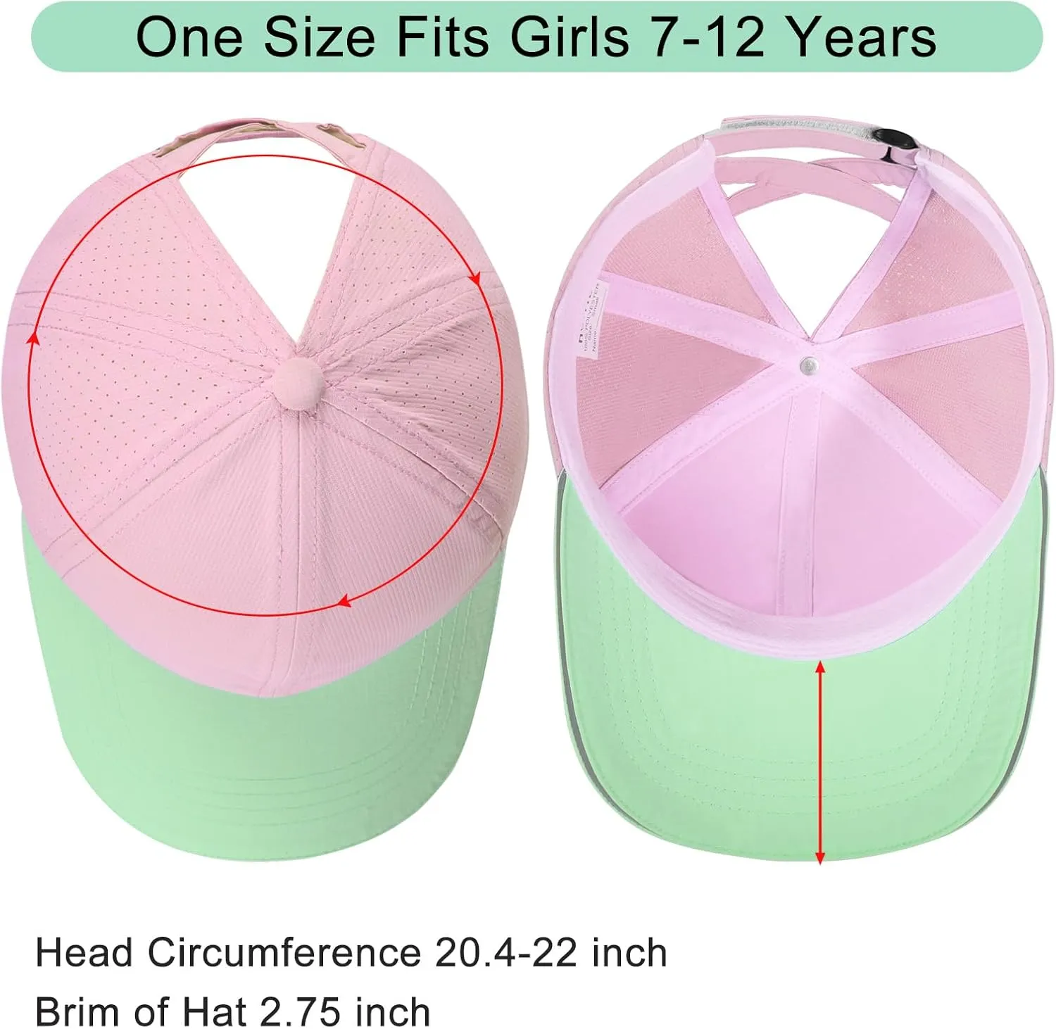 Girls Criss Cross Ponytail Hat Mesh Baseball Cap Kids Quick Dry Ponycap Hats Outdoor Summer Sports Hat Age 7-12