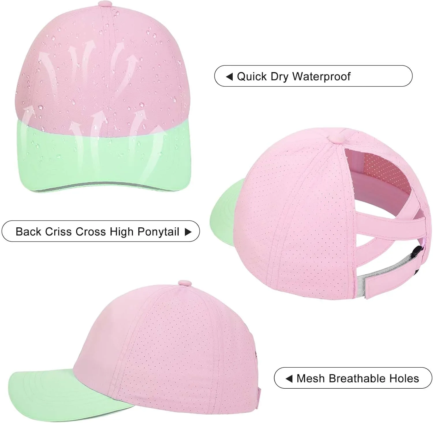 Girls Criss Cross Ponytail Hat Mesh Baseball Cap Kids Quick Dry Ponycap Hats Outdoor Summer Sports Hat Age 7-12
