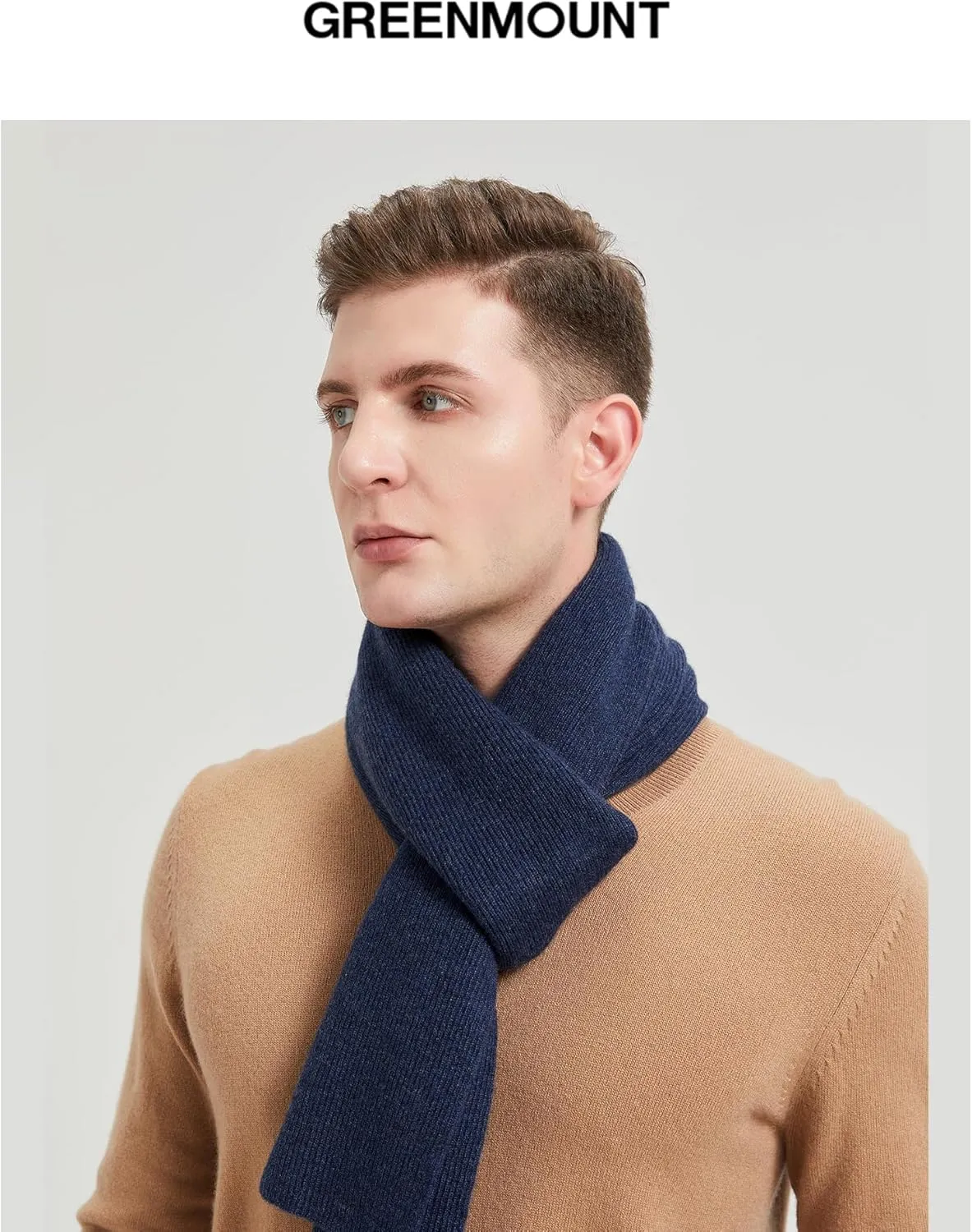 GreenMount Mens Cashmere Scarf Ribbed Knitted 100% Cashmere Scarf Warm Thick Soft for Fall Winter Men