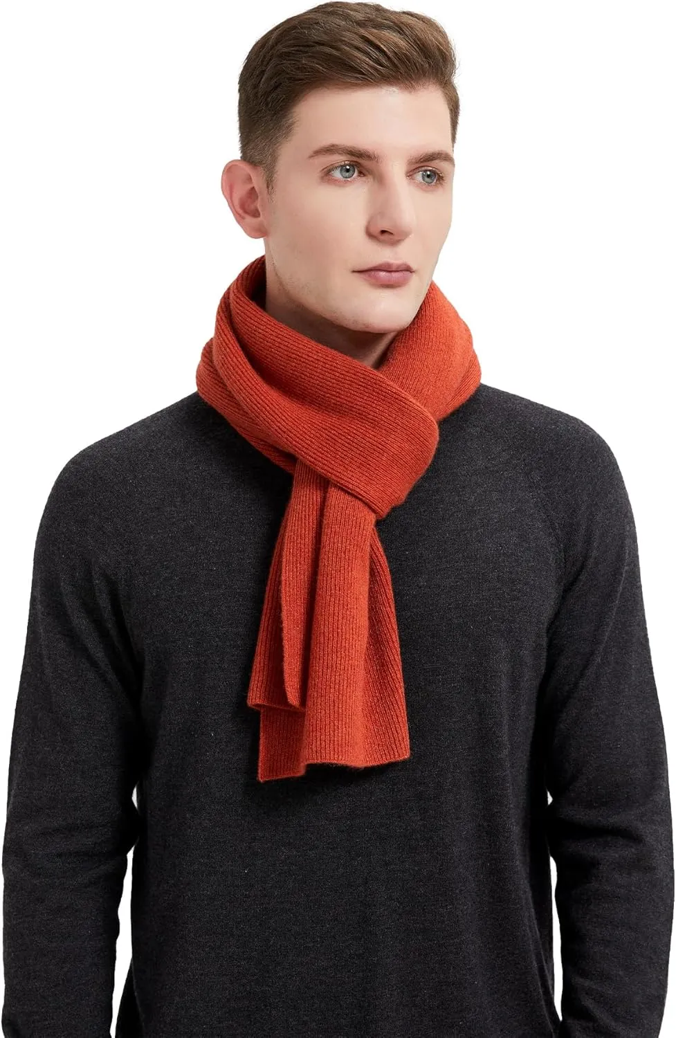 GreenMount Mens Cashmere Scarf Ribbed Knitted 100% Cashmere Scarf Warm Thick Soft for Fall Winter Men