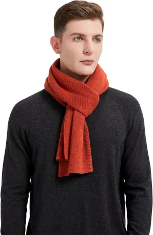 GreenMount Mens Cashmere Scarf Ribbed Knitted 100% Cashmere Scarf Warm Thick Soft for Fall Winter Men