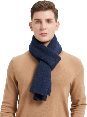 GreenMount Mens Cashmere Scarf Ribbed Knitted 100% Cashmere Scarf Warm Thick Soft for Fall Winter Men