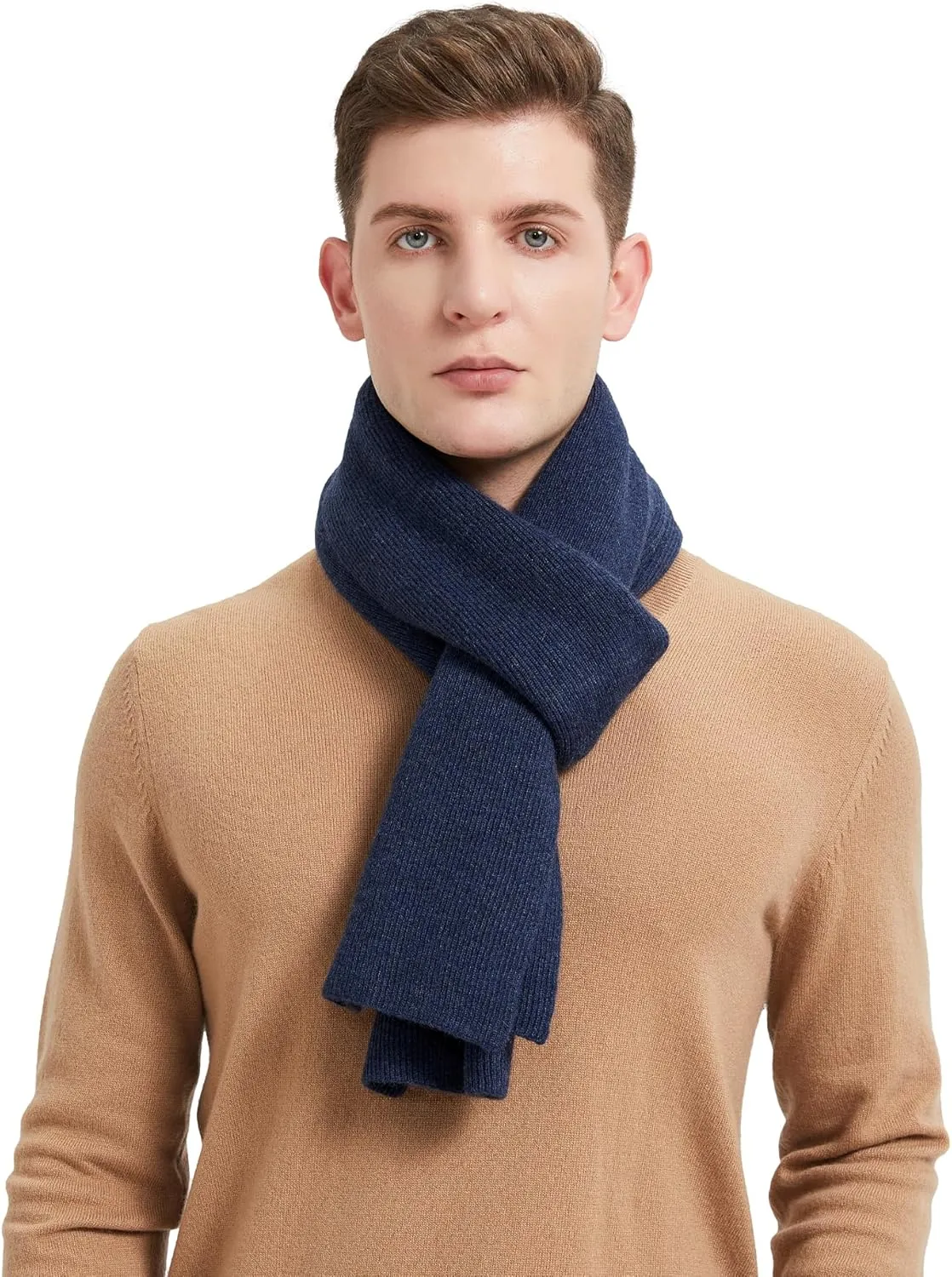 GreenMount Mens Cashmere Scarf Ribbed Knitted 100% Cashmere Scarf Warm Thick Soft for Fall Winter Men