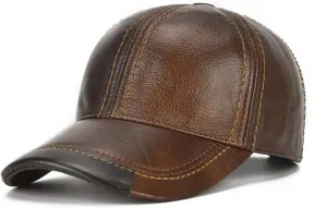 Gudessly Adjustable Men's Genuine Cowhide Leather Baseball Cap for Fall Winter Outdoor Sports Hat