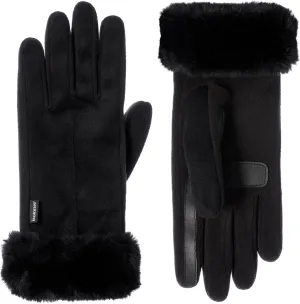 isotoner Womens Mya Microsuede Glove With Faux Fur Cuff Detail, Touchscreen Compatible and Water Repellent
