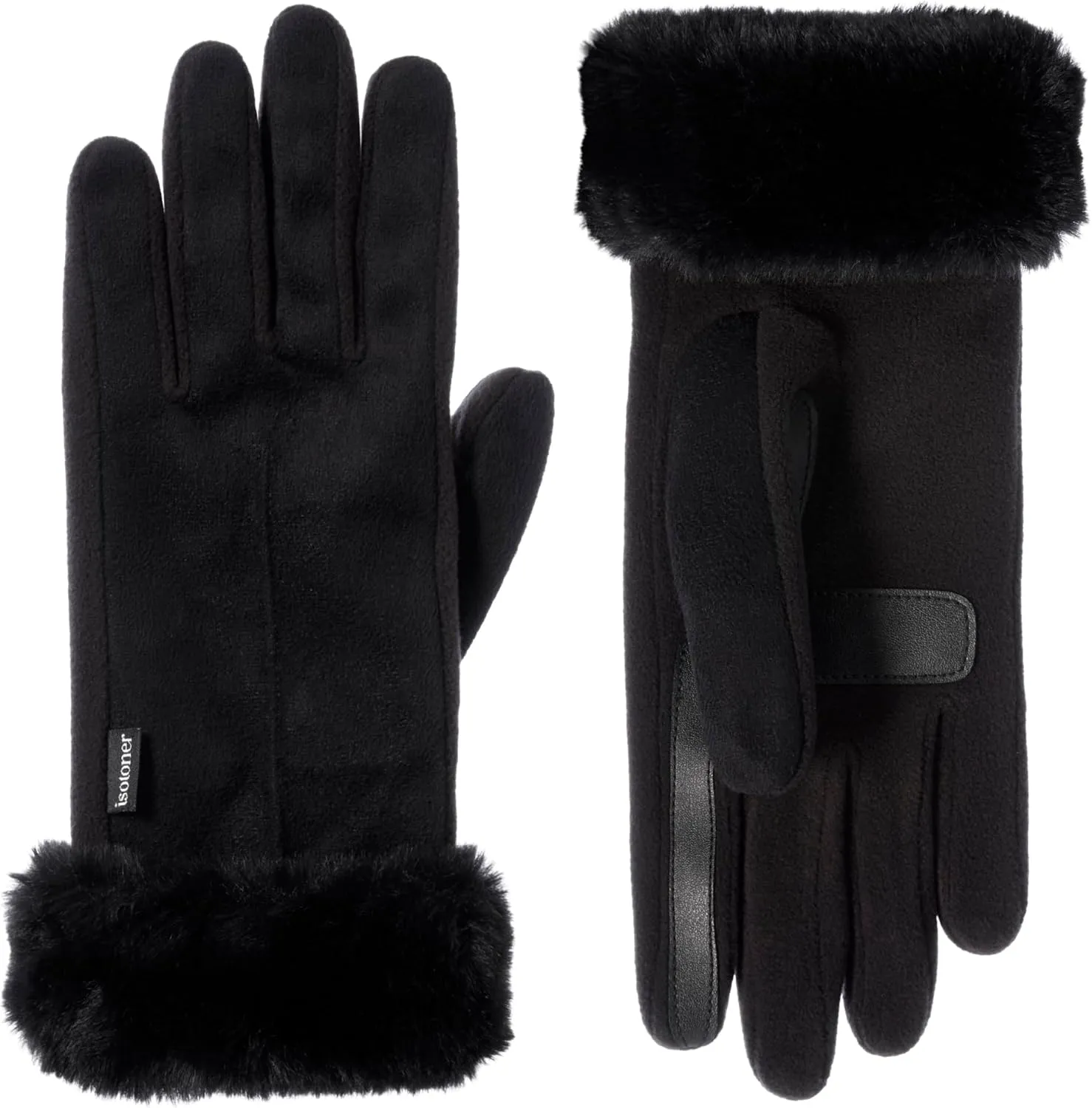 isotoner Womens Mya Microsuede Glove With Faux Fur Cuff Detail, Touchscreen Compatible and Water Repellent