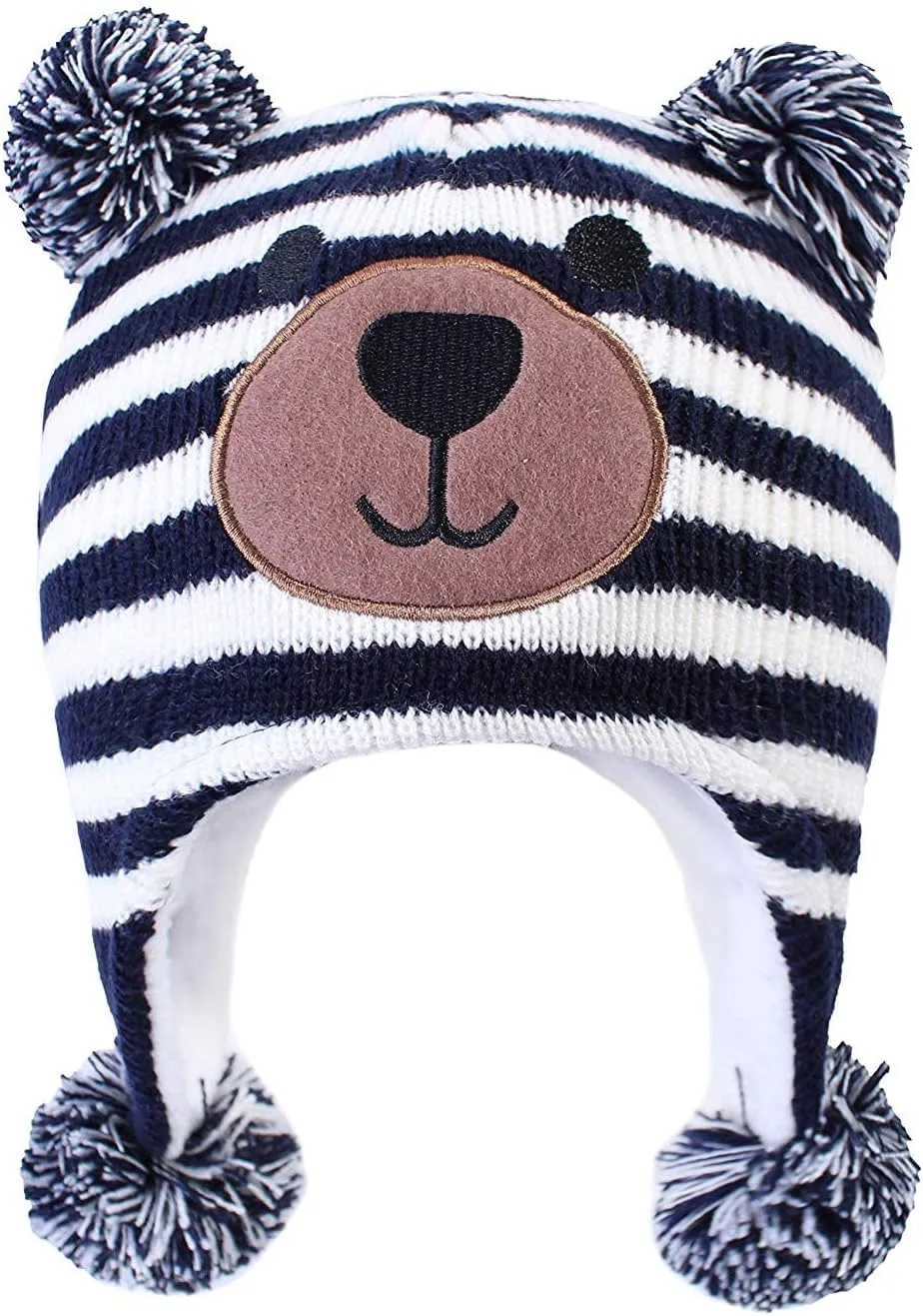 LANGZHEN Toddler Kids Infant Winter Hat,Earflap Knit Warm Cap Fleece Lined Beanie for Baby Boys Girls