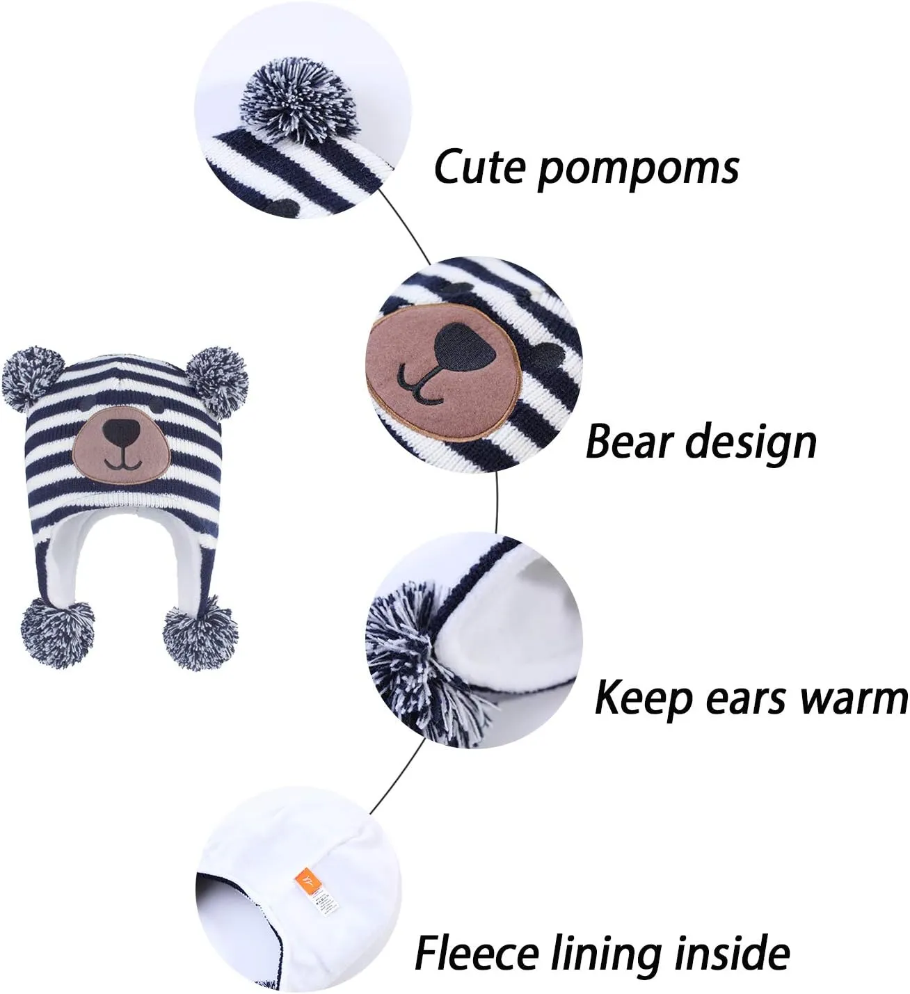 LANGZHEN Toddler Kids Infant Winter Hat,Earflap Knit Warm Cap Fleece Lined Beanie for Baby Boys Girls