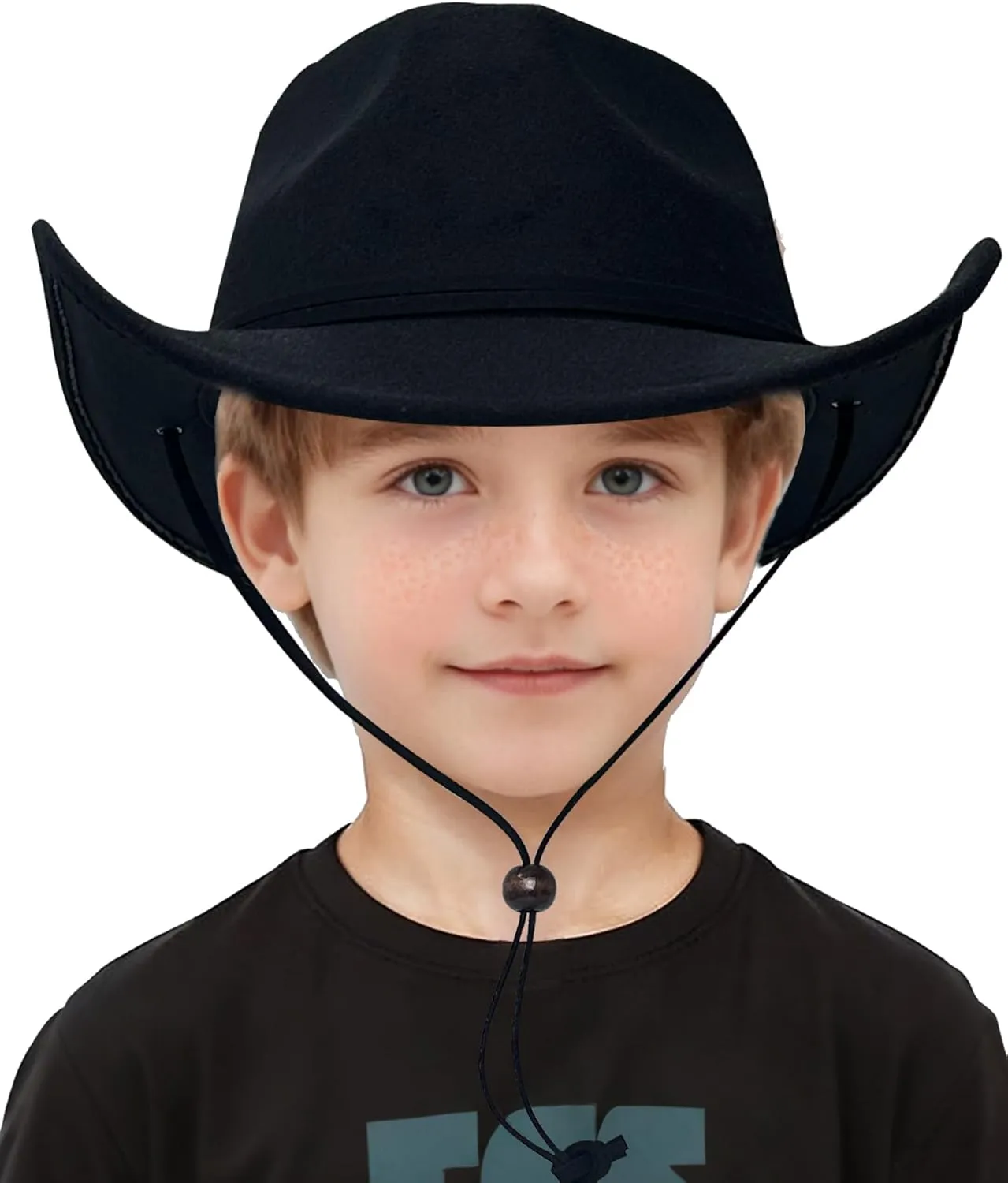 Lanzom Kids Girls Boys Retro Felt Wide Brim Western Cowboy Cowgirl Hat Dress Up Hat with Wind Lanyard