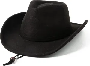 Lanzom Kids Girls Boys Retro Felt Wide Brim Western Cowboy Cowgirl Hat Dress Up Hat with Wind Lanyard
