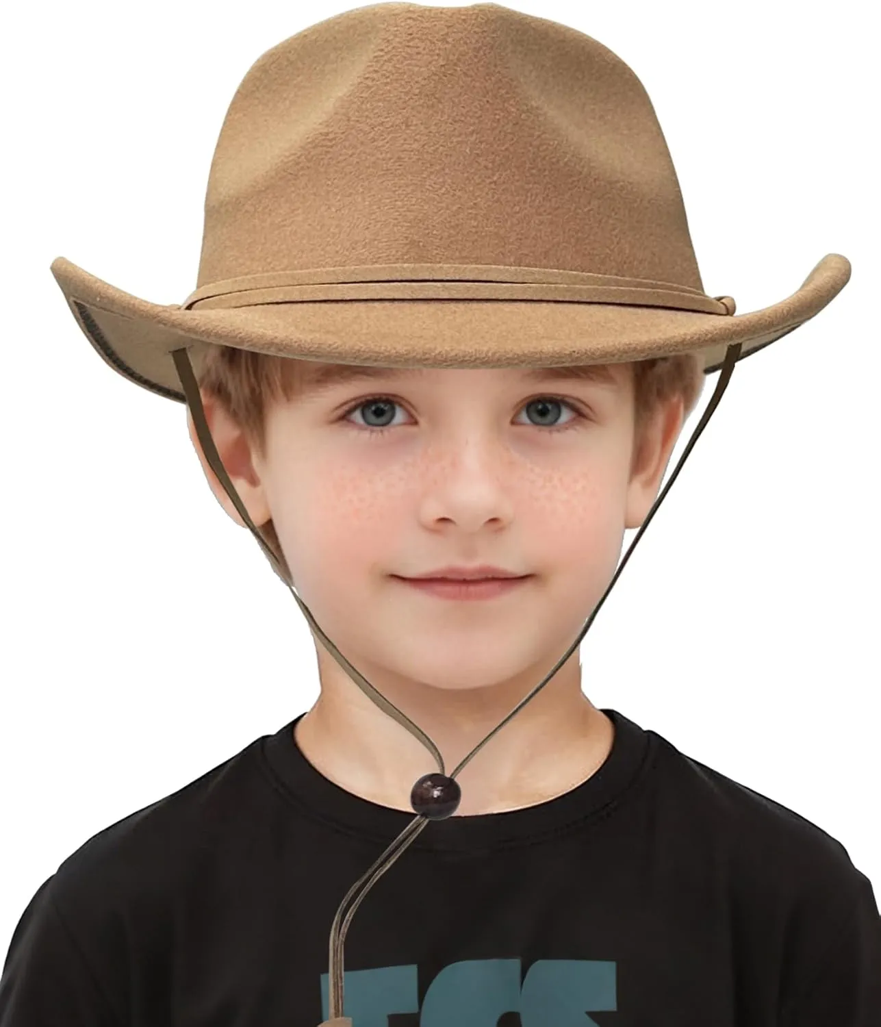 Lanzom Kids Girls Boys Retro Felt Wide Brim Western Cowboy Cowgirl Hat Dress Up Hat with Wind Lanyard