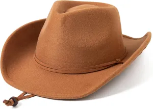 Lanzom Kids Girls Boys Retro Felt Wide Brim Western Cowboy Cowgirl Hat Dress Up Hat with Wind Lanyard