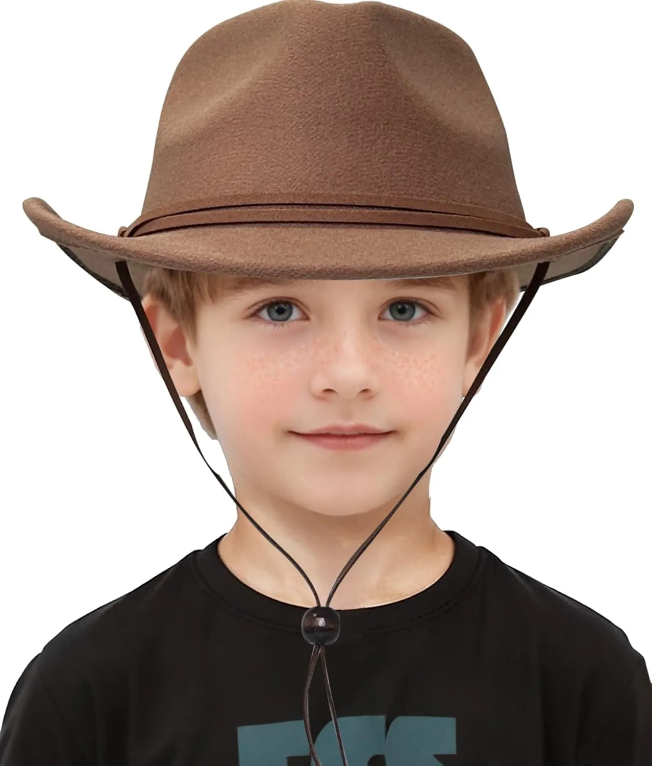 Lanzom Kids Girls Boys Retro Felt Wide Brim Western Cowboy Cowgirl Hat Dress Up Hat with Wind Lanyard