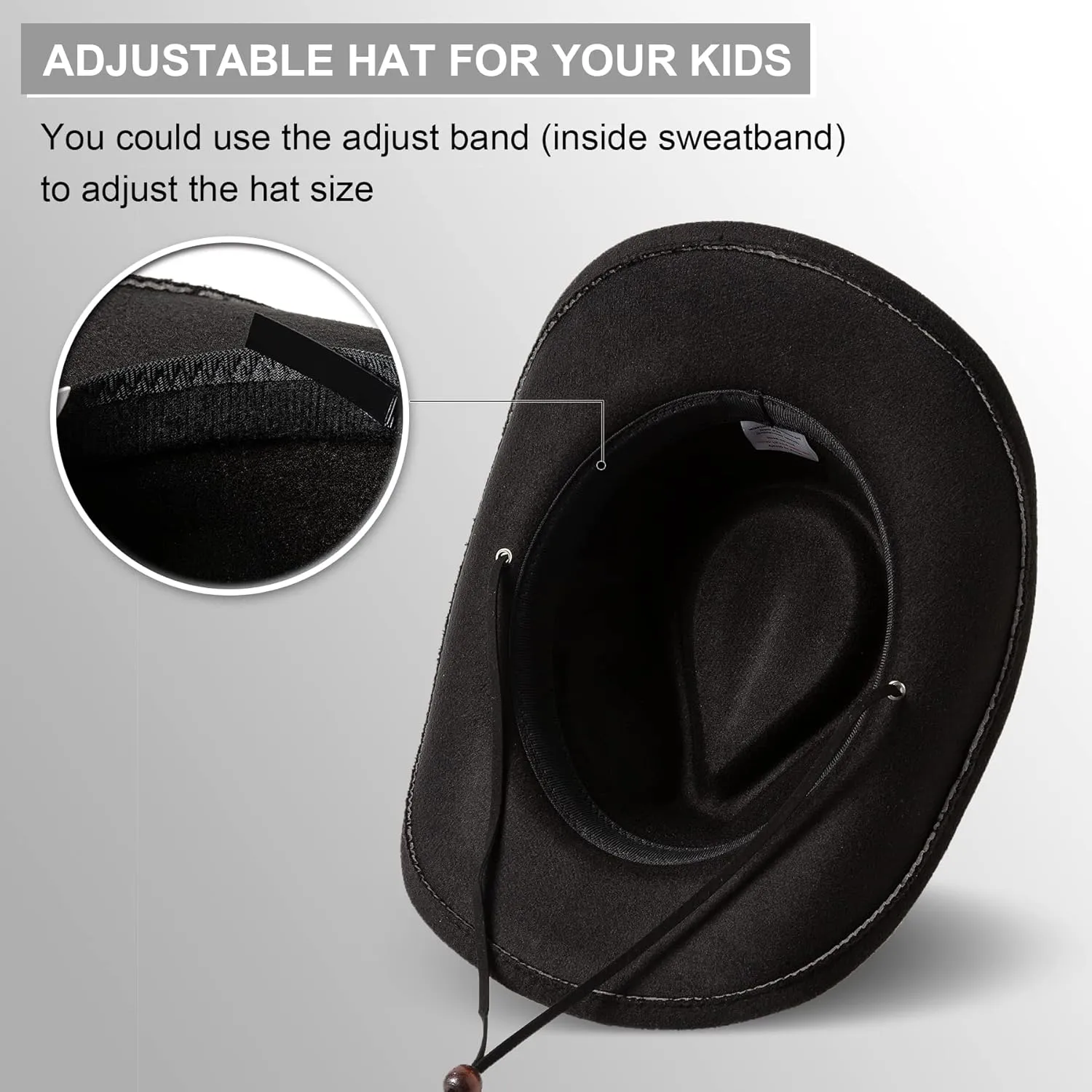 Lanzom Kids Girls Boys Retro Felt Wide Brim Western Cowboy Cowgirl Hat Dress Up Hat with Wind Lanyard