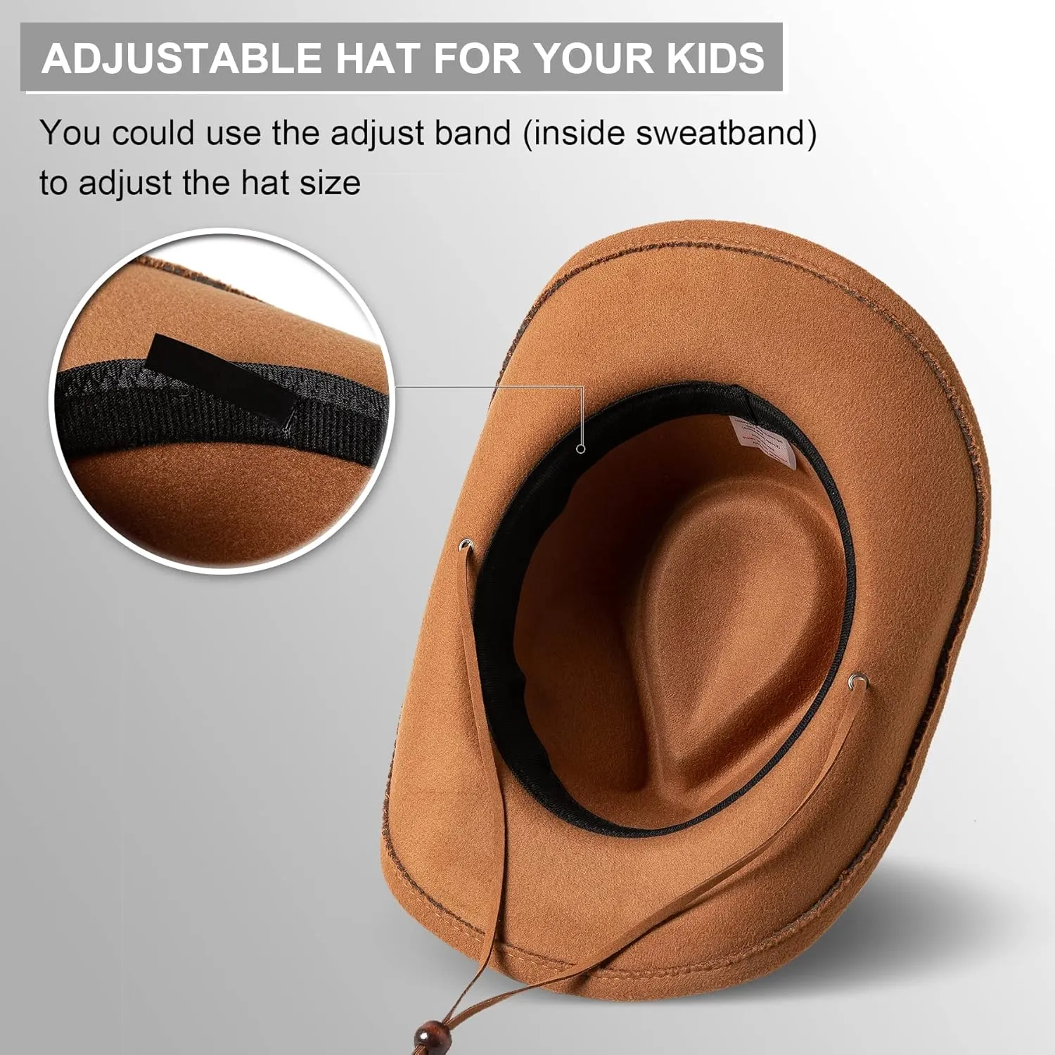 Lanzom Kids Girls Boys Retro Felt Wide Brim Western Cowboy Cowgirl Hat Dress Up Hat with Wind Lanyard