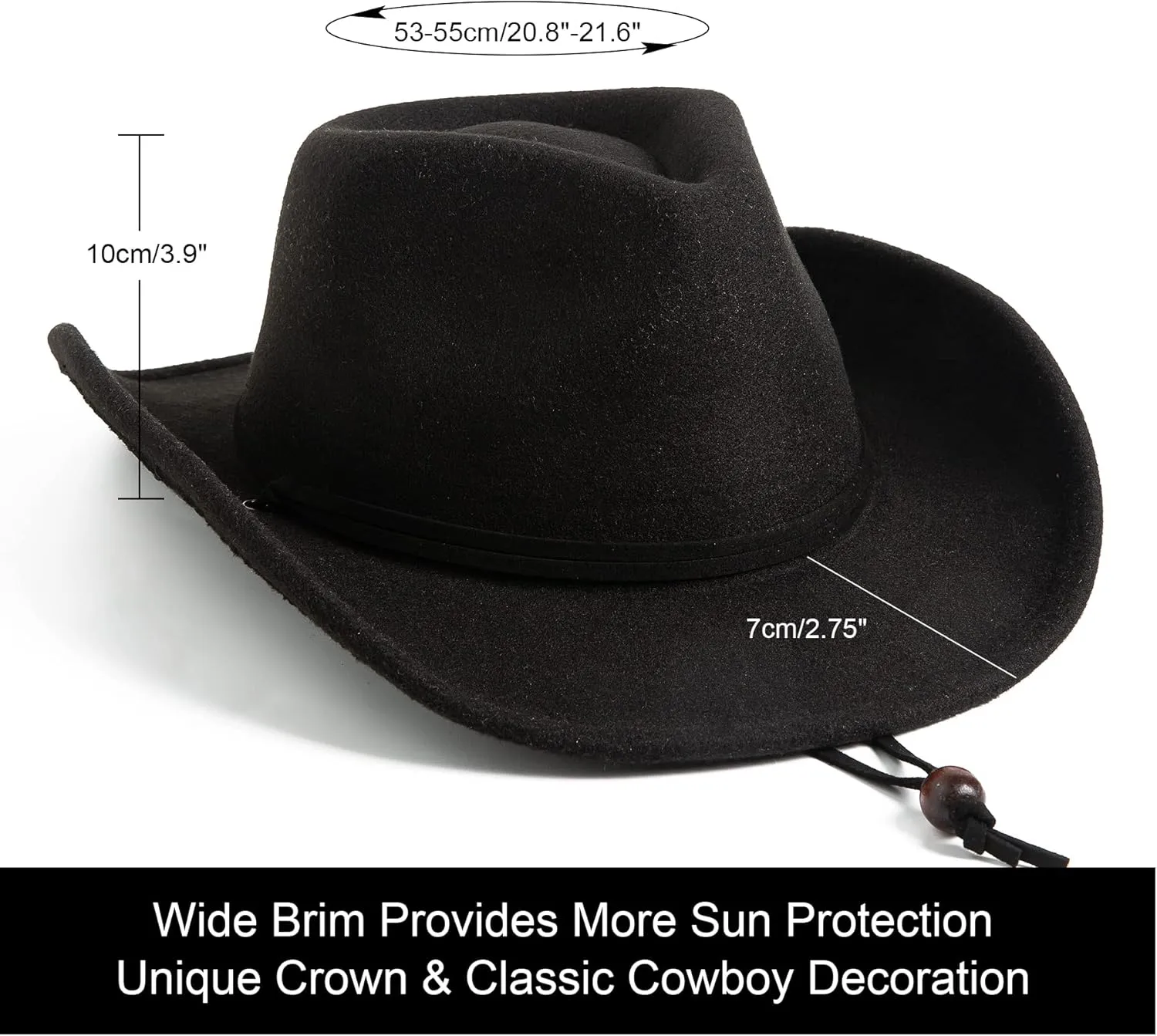 Lanzom Kids Girls Boys Retro Felt Wide Brim Western Cowboy Cowgirl Hat Dress Up Hat with Wind Lanyard