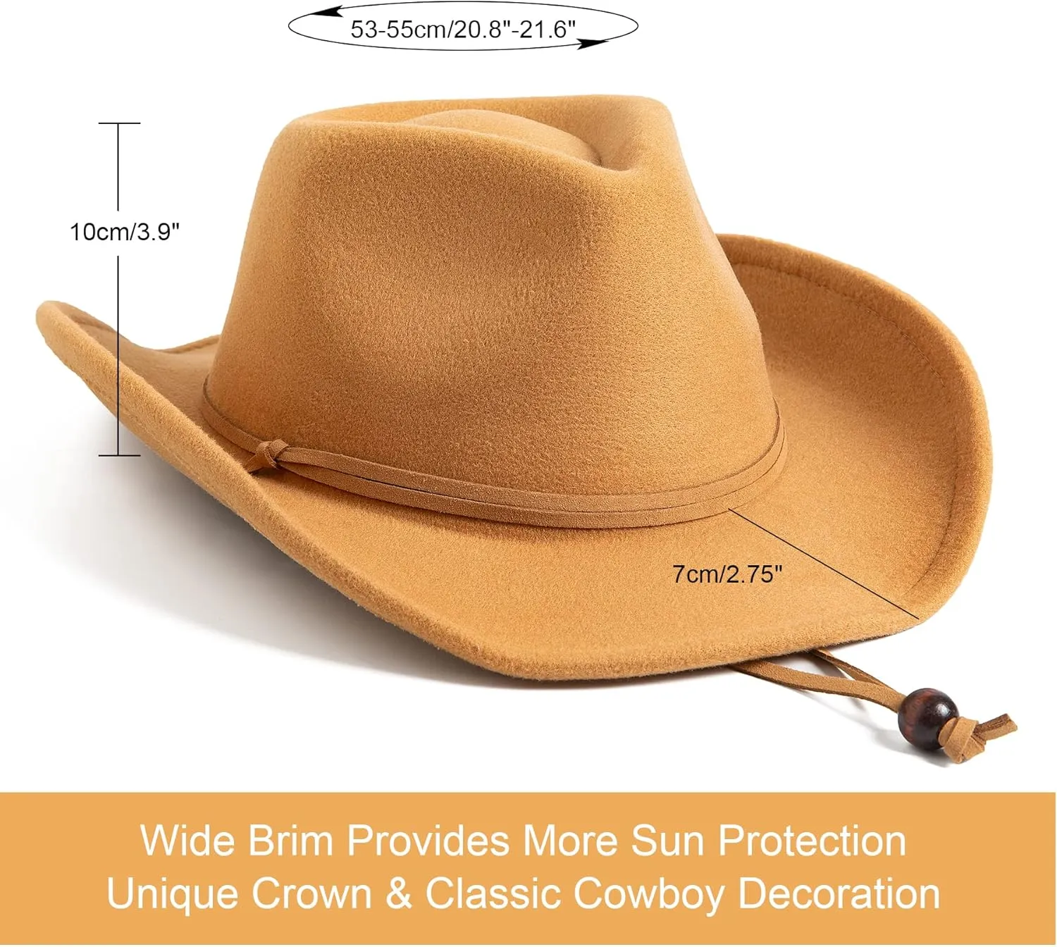 Lanzom Kids Girls Boys Retro Felt Wide Brim Western Cowboy Cowgirl Hat Dress Up Hat with Wind Lanyard
