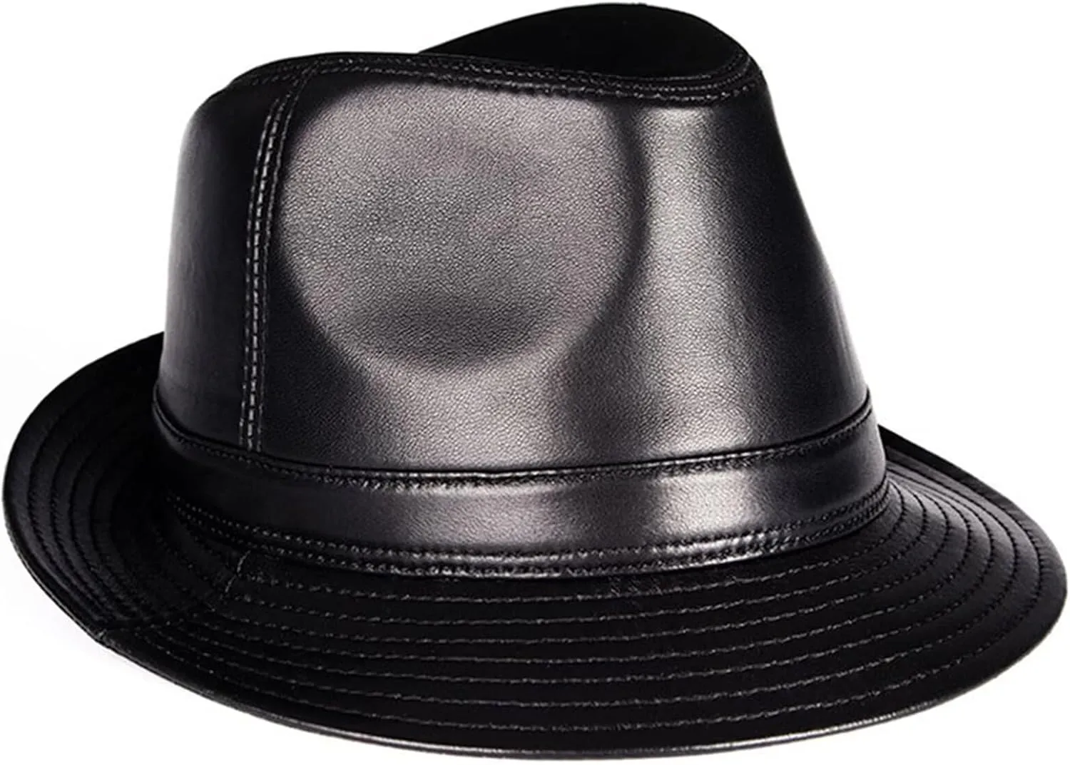 Men Women Leather Fedora Hat Short Brim Trilby Hat Panama Cap Gentleman Hat Derby Party Church Hat