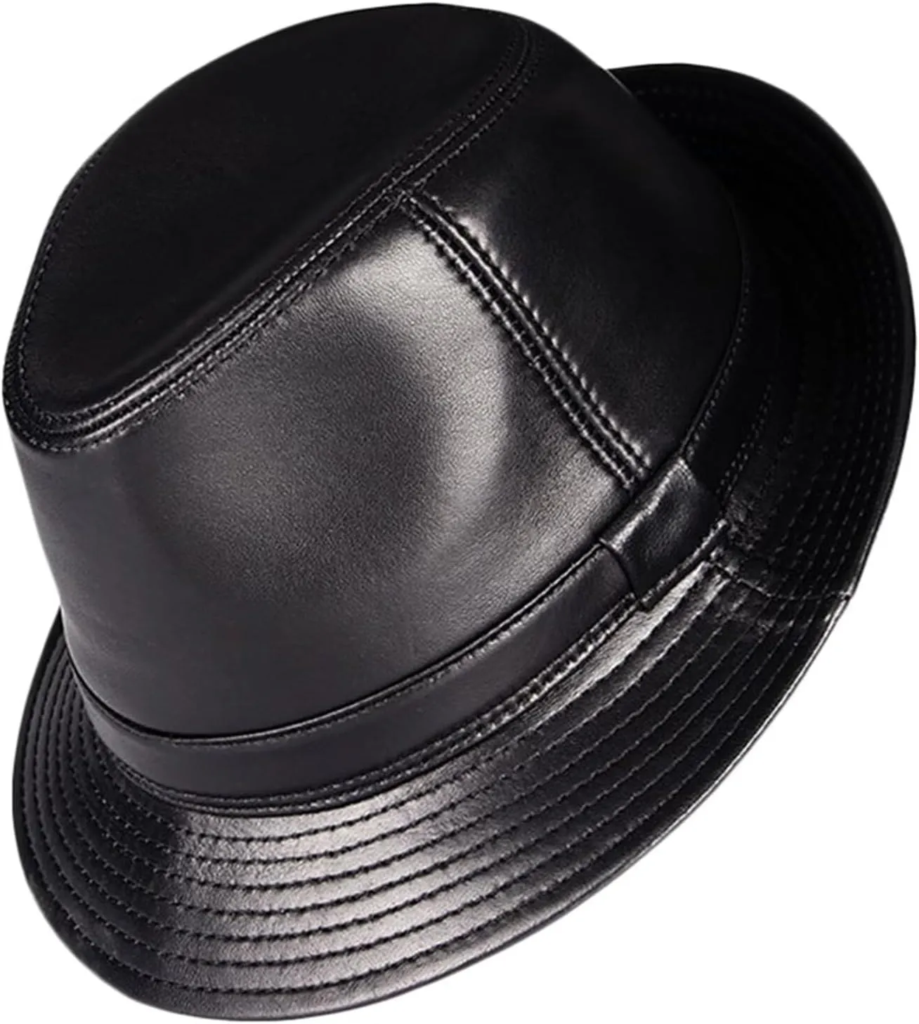 Men Women Leather Fedora Hat Short Brim Trilby Hat Panama Cap Gentleman Hat Derby Party Church Hat